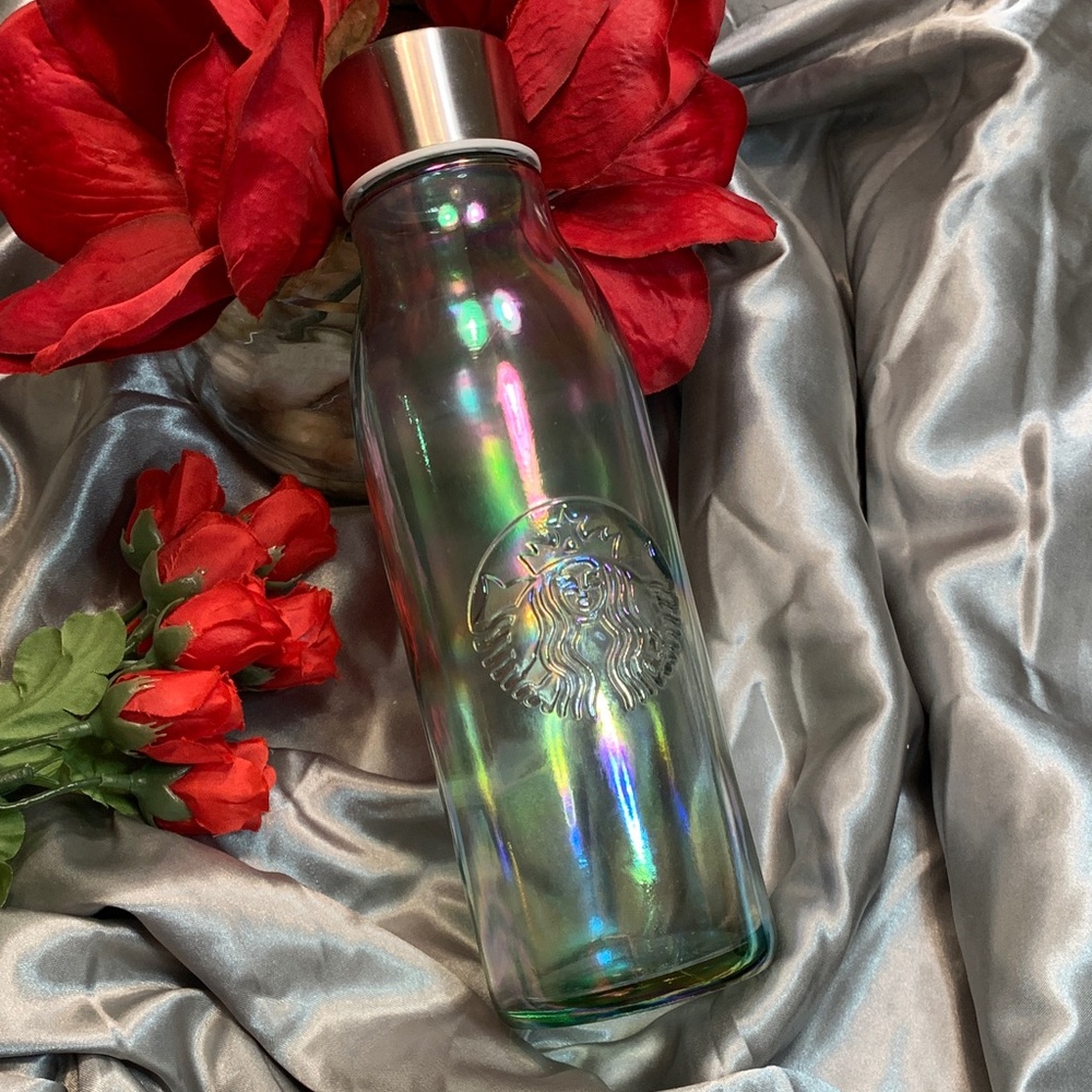 🌹Starbucks • Limited Edition Iridescent Glass Water Bottle with Silver Cap